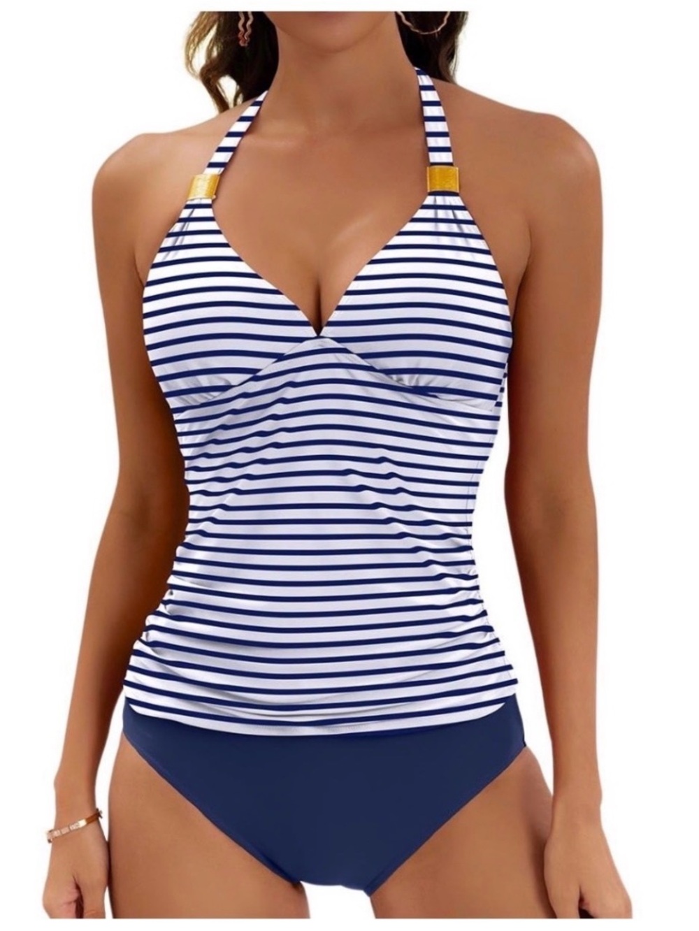 NWT-B2PRITY- Navy and White Striped Halter Tankini Set
